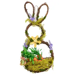 Northlight Artificial Floral Bunny Hanging Easter Basket Decoration - 14.5" Brown