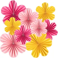 9 PCS Summer Paper Flowers Decorations for Wall Paper Fans Classroom Decoration Paper Floral Backdrop Decor Paper Fans Decoration