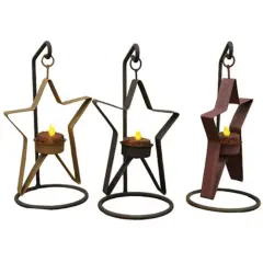 Multi Color Metal Star Tealight Candle Holders and Angled Stand, 3 Asst