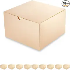 Champagne Gold Gift Boxes with Lids 10 Pack 8x8x4 Inches, Parer Bridesmaid Proposal Boxes, Gift Boxes in Bulk for Wedding, Party, Light Weight Gifts (Glossy Champagne Gold, Grain Texture)
