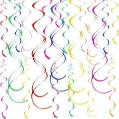 Colorful Ceiling Swirl Foil Decorations Hanging Plastic Streamer Themed Swirl Party Decoration for Wedding Thanksgiving Day Graduation Celebration, Pack of 28