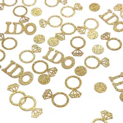 Gold Glitter Diamond Ring Confetti &ndash; Wedding, Engagement & Bridal Shower Table Scatter Decor