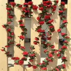 Artificial Rose Rattan Garland Fake Rose Vine Hanging Rose Ivy Red Flowers Home Hotel Office Wedding Party Garden Craft Art Decoration