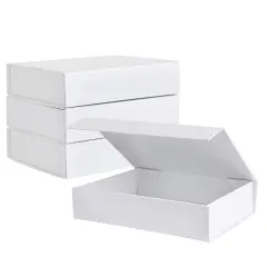White Hard Gift Box with Magnetic Closure Lid 7 inch x 5 inch x 1.6 inch Rectangle Small Boxes For Gifts With White Glossy Finish (2 Boxes), 1 Count (Pack of 2)