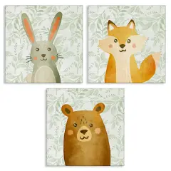 Stupell Industries Joyful Woodland Animals 3pc Canvas Set Design by Kim Allen