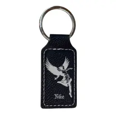 Keychain - Rectangle - Nike Goddess of Victory - Leather Black/Silver