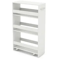 4-Tier Rolling Storage Cart Slim Kitchen Cart on Wheels with Open Shelves and Handle White