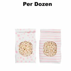 Patterned Tin Tie Treat Bags with Window - 12 Pc. Pink