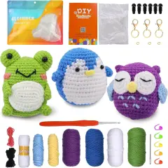 3 Pattern Animals Crochet Kit - Owl, Penguin, Frog (Green)