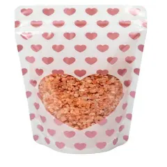 White Stand Up Zipper Pouch with Rose Gold Mini Hearts 5 1/8" x 3 1/8" x 8 1/8" 25 pack ZBGSW3MH