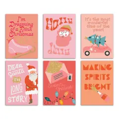 Trendy Pink Christmas Greeting Cards Boxed Set &ndash; 24 Modern Holiday Notecards Featuring 6 Fun and Festive Designs, Perfect for Spreading Cheer with Style and Humor