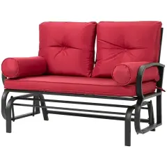 Steel Porch Glider Chair Loveseat with Cushions and Smooth Rocking Motion Red