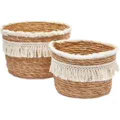 Okuna Outpost Woven Baskets for Storage, Round Basket (2 Sizes, 2 Pack) Brown