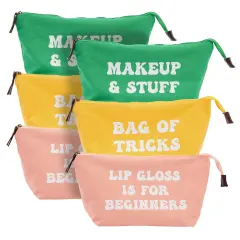 6 Pack Small Canvas Makeup Bags with Zipper for Women, 3 Colors/Designs (8 x 4 x 6 In) Multicolor