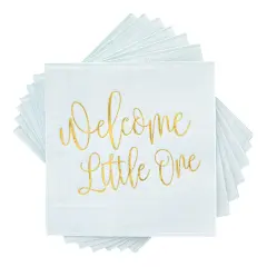 BLUE PANDA 50-Pack Welcome Little One Baby Shower Napkins for Girls - Gold Foil Gender Reveal Decorations - Pink (5x5 In)