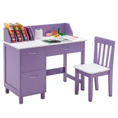 Costway Kids Wooden Study Desk & Chair Writing Table w/Drawer Storage Cabinet
