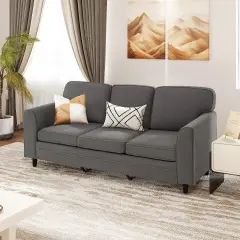 Modern 3-Seater Sofa Couch with Soft Teddy Velvet Ergonomic Cushions Wood Legs for Living Room Gray