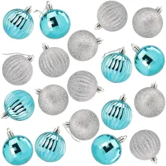 Mini Glitter, Mirror Shatterproof Christmas Tree Ball Ornaments (Teal, Silver, 1.5 in, 48 Pack) Blue