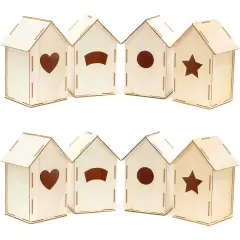Mini Wood Bird Houses for DIY Crafts (4 Designs, 8 Count) Brown