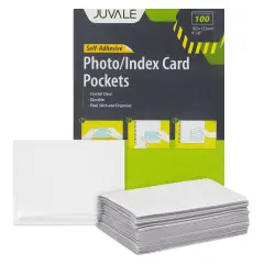 100 Pack Top Load 4x6 Photo Sleeves with Adhesive, Index Card Holder for Office Supplies, Clear Label Pockets for Small Business