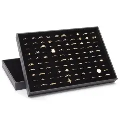 2 Pack Ring Display Tray Velvet, 100 Slot Foam Jewelry Organizer for Storage (13.8x9.5 x1.3 in) Black