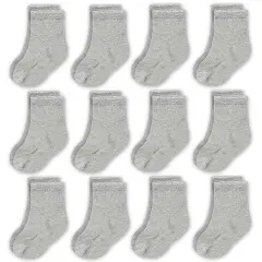 CozyWay Kids Crew Socks - Comfy Cotton Socks for Girls and Boys Ages 3 Years and Up - Soft & Breathable - Unisex Gray - 12 Pack Grey