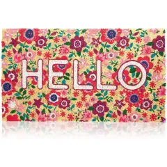Juvale Natural Spring "Hello" Floral Coir Welcome Doormat for Front Door, 17 x 30 Inches, Ideal for Door Entrance, Backyard, Entryway Multicolor