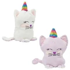 Small Reversible Caticorn Plush Toy, Lavender and White Caticorn Plushie with Rainbow Horn (6 x 12 In) Multicolor