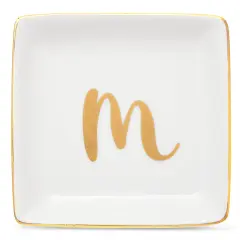 Monogrammed Letter M Ring Tray for Gifts, Personalized Jewelry Dish for Earrings, Necklaces, Bracelets (4x4 in) White