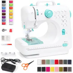 Best Choice Products 6V Portable Sewing Machine, 42-Piece Beginners Kit w/ 12 Stitch Patterns Teal/White