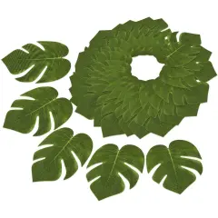 60 Pack Fake Palm Tree Leaves for Summer Luau Party Decorations, Artificial Safari Plant Leaf for Tropical Wedding Decor, 6.7 x 8 in Green