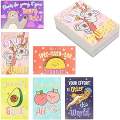 96 Pack Teacher Postcards for Students &ndash; 4x6 Inch, Classroom Postcards with Cute Food & Animal Illustrations, 6 Unique Designs, Fun Pun Cards to Brighten Students' Day Multicolor