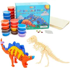 30 Pieces Air Dry Modeling Clay Craft Kit for Kids with Puzzle Sheet, Dinosaur T-Rex Stegosaurus Multicolor