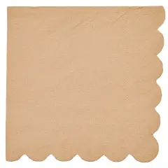 100 Pack Brown Paper Napkins with Scalloped Edges - 2-ply Disposable Cocktail Napkins for Wedding, Birthday Party (5x5 In)