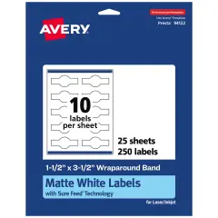 Avery Matte White Wraparound Labels with Sure Feed, 1-1/2" x 3-1/2"