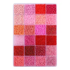 John Bead 12500pcs Assorted 24 Colors Glass Seed Beads 8/0 Jewelry Making Bead Box Red & Pink Palette