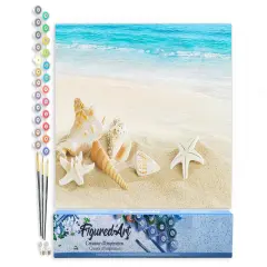 Figured'Art Paint by Numbers Kit for Adults Shells on the Seaside 16"x20" - Craft Art Painting DIY Kit Rolled Canvas without frame