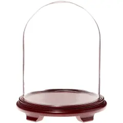 Plymor 11.75" x 15" Glass Display Dome Cloche Red Wood Veneer