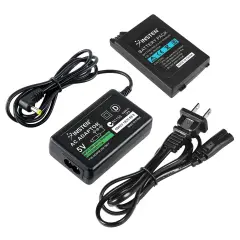 For PSP 2000 and 3000 Rechargable Battery Pack and Charger Kit Set for Sony PSP Slim 2000 3000 Console (Replacement Battery + Home Wall Travel AC Adapter Accessories Bundle) by Insten Black