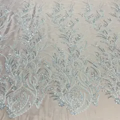 1 Yard Gold Beaded Lace Fabric Embroidered on Polyester Mesh, 51" Wide, Elegant Bridal & Formalwear Fabrication Ivory