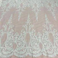 1 Yard Gold Metallic Beaded & Corded Bridal Lace Fabric, Embroidered 100% Polyester Net Mesh, 54" Wide Ivory
