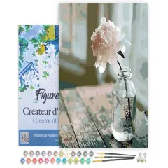 Figured'Art Paint by Numbers Kit for Adults with Frame White Flower 16"x20" - Craft Art Painting DIY Kit Canvas Already Stretched on a Wooden Frame