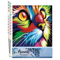 Figured'Art Paint by Numbers Kit for Adults Feline Pop Art 16"x20" - Craft Art Painting DIY Kit Rolled Canvas without frame