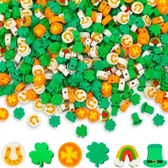 300pcs St. Patrick's Day Polymer Clay Beads Green Shamrock Hat Coins Rainbow Clay Spacer Beads for St. Patrick's Day Jewelry Making DIY Bracelet Necklace Accessories Craft Supplies