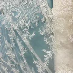1 Yard Elegant Corded Bridal Lace Fabric Embroidered on 100% Polyester Net Mesh 51 inch Width Ivory