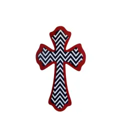 14.5"x10.625 MDF Chevron Cross Sign - Vibrant Red, Navy Blue, and White Design-AB237442