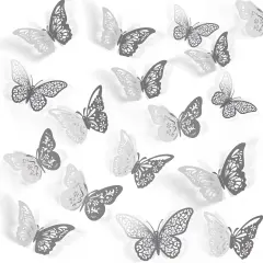 Crosize 48 Pcs Silver Butterfly Decorations, 4 Styles 3 Sizes, Butterfly Wall Decor, 3D Butterfly Party Decorations, Butterflies for Crafts, Bouquet, Cake Decorating, Flower Arrangements, Room D&eacute;cor