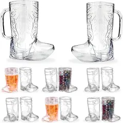 4E's Novelty 14 PCS Set Cowboy Boot Cups - 12 Mini Boots, 2 Big 17oz Cowboy Boot Mugs for Party Supplies