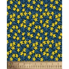 Yellow Flowers Navy Cotton Fabric | By the Yard | Sewing and Crafting | 44 inches wide