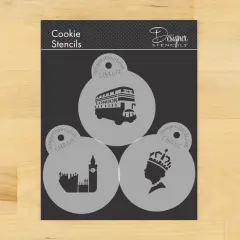 Royal London Cookie Stencil Set | C846 by Designer Stencils | Cookie Decorating Tools | Baking Stencils for Royal Icing, Airbrush, Dusting Powder | Reusable Plastic Food Grade Stencil for Cookies | Easy to Use & Clean Cookie Stencil